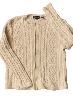 WAINSCOTT Cream Cable-Knit Zip Crew Sweater Size L